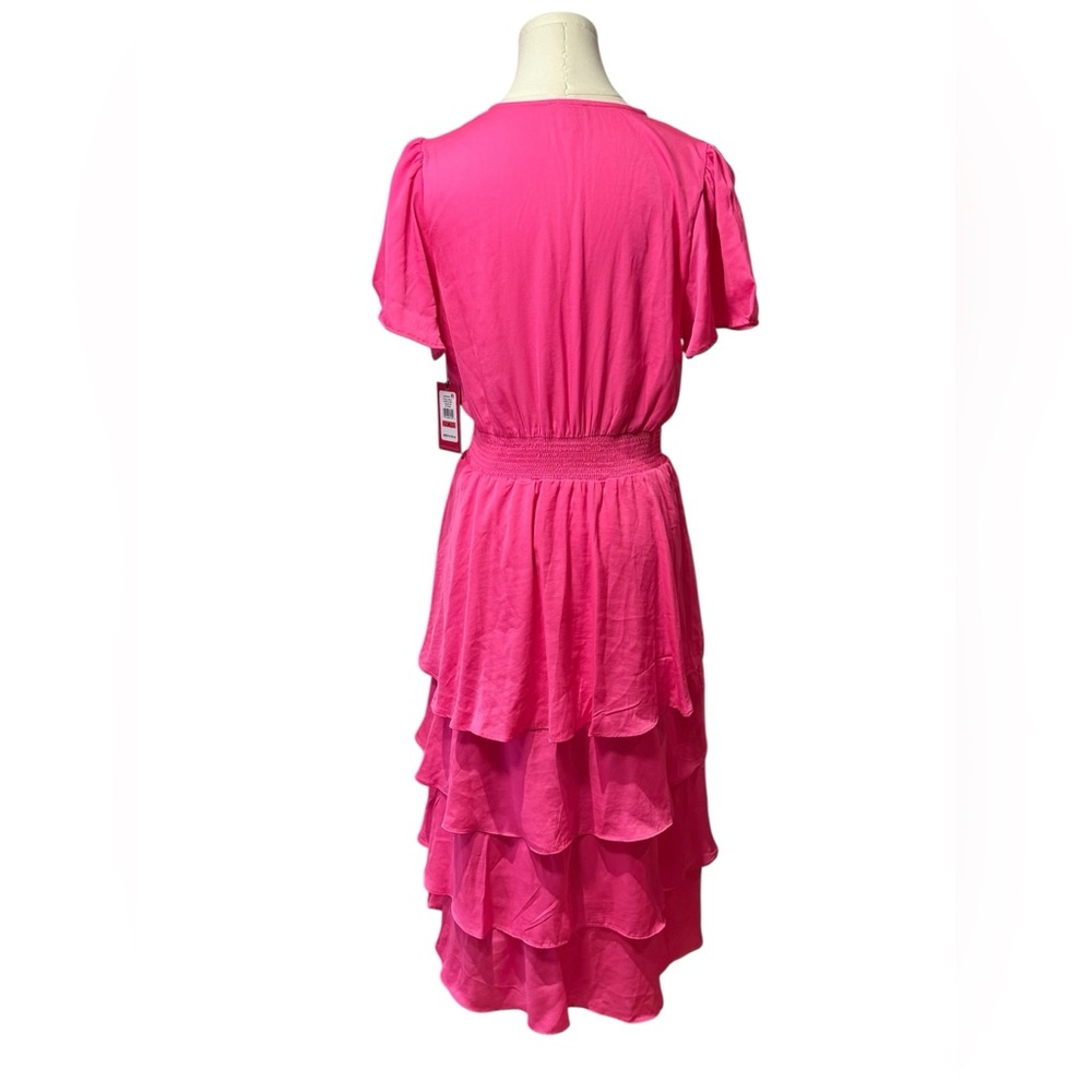 NWT - Vince Camuto Hot Pink Tiered Satin Midi Dress Size XS - Picture 4 of 7